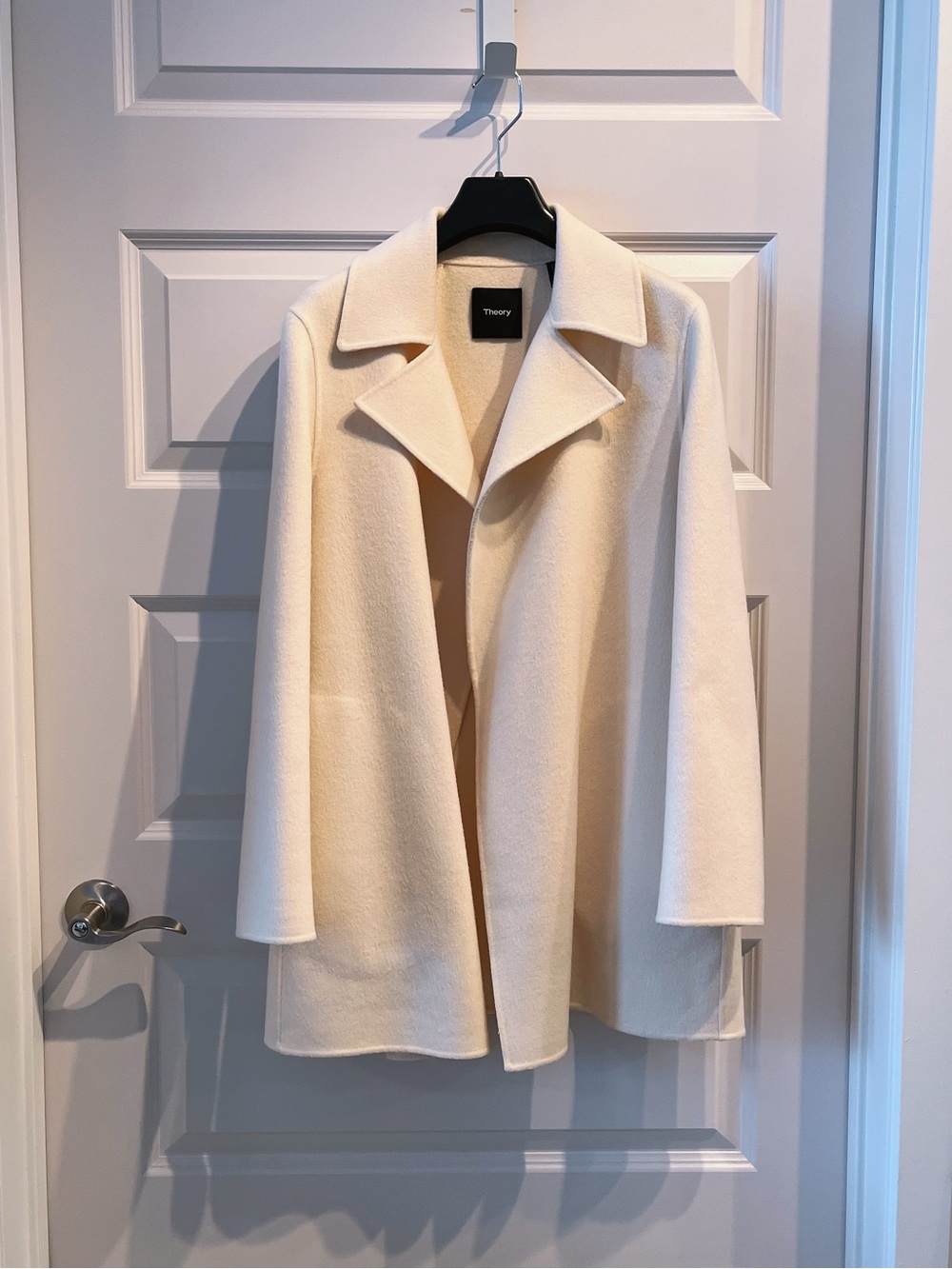 Theory Sileena Clairene Cream Off White Wool Cashmere Open-Front Jacket Coat